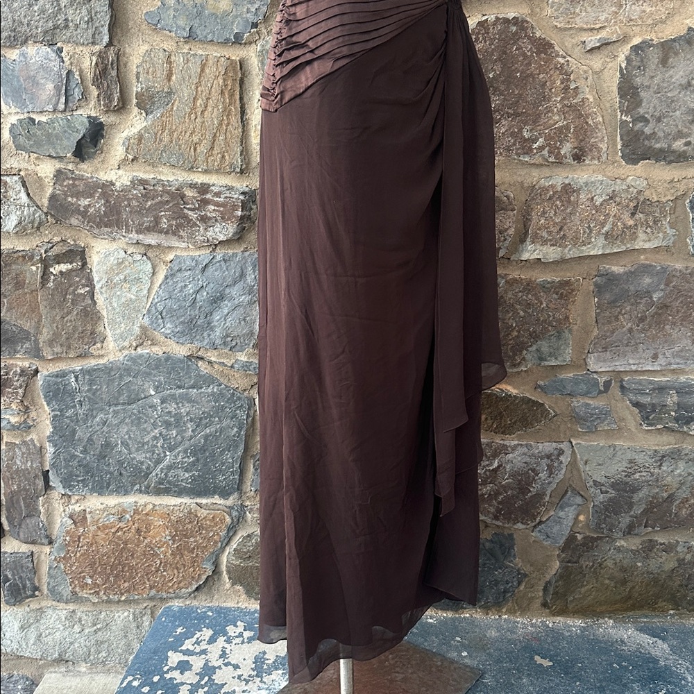 Tadashi Collection Brown Ruched Evening Gown Sleeveless Draped Maxi Dress M - Picture 5 of 8